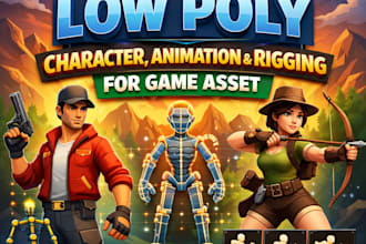 model 3d low poly character, animation  and rigging for game asset