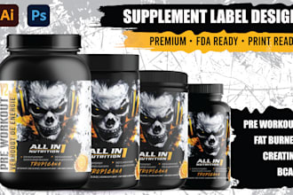 design premium supplement label, bottle label and packaging