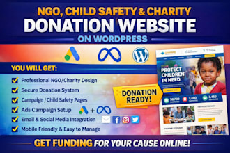 create ngo, faith based, child safety, charity wordpress website donation leads