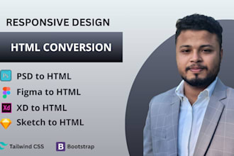 convert figma, psd or ai design to responsive html with tailwind css