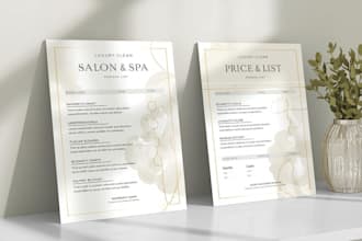 design salon price list, spa menu, massage menu ,restaurant menu checklist menu