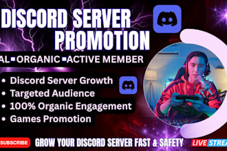 grow,boost and advertise discord server organic promotion get real active member