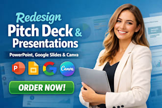 design redesign powerpoint slides, google slides or canva presentation