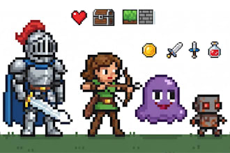 draw pixel art character pixel art tilset 2d sprite sheet retro pixel game art