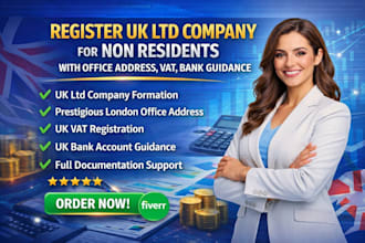 register UK ltd company for non residents with office address,vat,bank guidiance