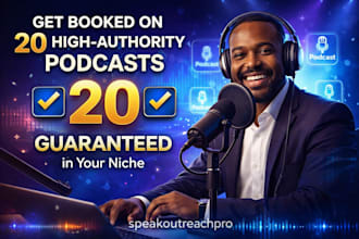 get you guaranteed booking on 20 high authority podcasts in your niche