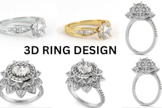 create realistic 3d jewelry rendering for rings, bracelets, and earrings