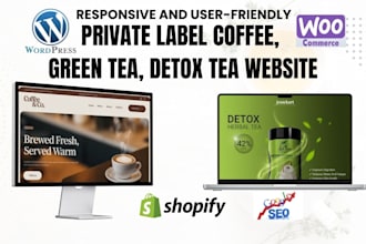 create private label coffee website, green tea, detox tea woocommerce store