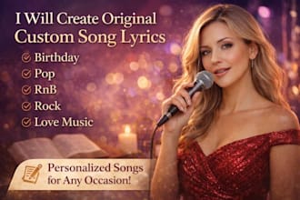 create original custom song lyrics for birthday, pop, rnb, rock and love music