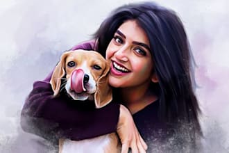 do quality digital painting and digital oil painting of pet, and portrait
