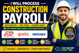 process construction payroll in adp workforce now, gusto, and paychex