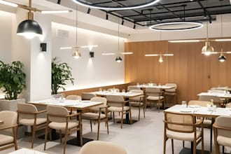 do restaurant interior design, cafe, lounge, bar, commercial interior rendering