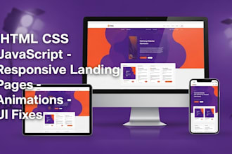 design HTML CSS javascript website landing page animation UI fixes frontend blog