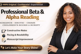 beta read or alpha read your script, romance, erotic, crime or children novel