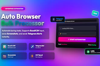 create auto browser with excel bulk processing and telegram