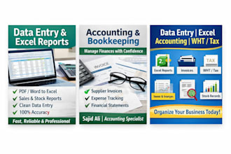 data entry, excel reports and accounting with wht deductions