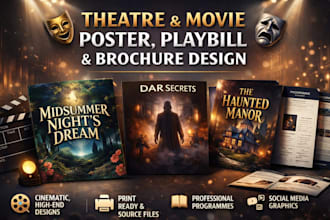 design theatre poster, playbill design, movie posters and brochures
