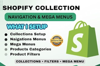 set up shopify collections product filters navigation and mega menu