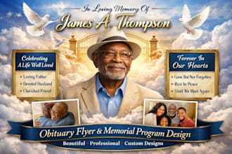 design a luxury obituary flyer, funeral program or memorial magazine