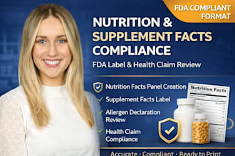 create nutrition facts, supplement facts, allergen and health claim review