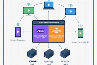 setup and configure plex, jellyfin on linux server, qnap, ugreen, synology nas