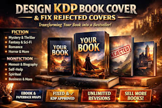 design kdp book cover, paperback, fix rejected cover, mystery, fantasy, memoir