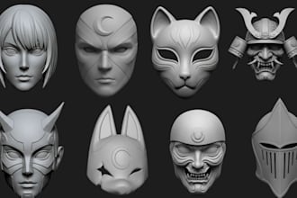 design custom 3d mask, cosplay helmet, oni mask, halloween mask for 3d printing