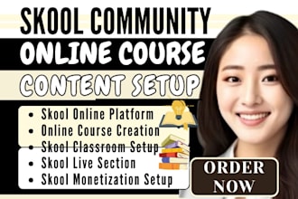 setup skool online community skool online course development skool upload