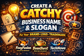 create a catchy business name and slogan for your brand logo trademark