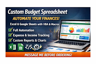 design budget spreadsheet, custom excel googlesheet template with vba and macros