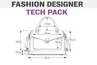 fashion tech pack designer for handbag backpack tote bag tech pack design