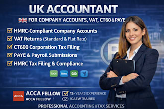 be your professional UK accountant for company accounts, vat, ct600 and paye