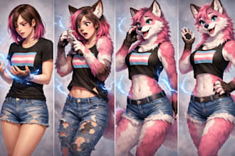 draw unique furry transformation art, furry art, with dynamic poses and effects