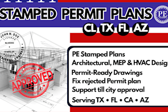 pe stamped architectural sets, hvac design, mep permit drawings in tx fl ca az