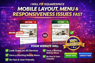 fix squarespace mobile layout, menu and responsiveness issues fast