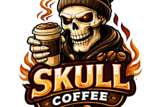 design high quality skull coffee mascot logo with t shirt design