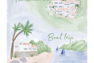 draw a custom watercolor wedding map illustration