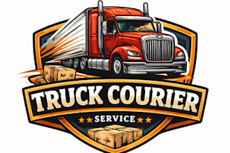 design high quality truck courier service logo with t shirt design