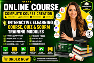 create interactive complete udemy course, enrollment, elearning training video