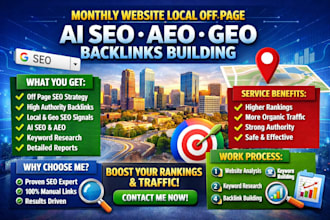do monthly local website off page ai aeo geo seo backlinks building for search