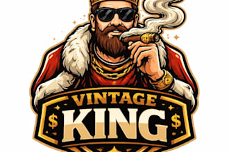 design high quality vintage king smoking logo with t shirt design