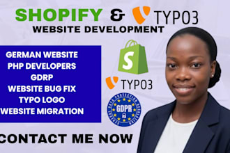 build shopify and typo3 website gdrp bug fix german website migration seo