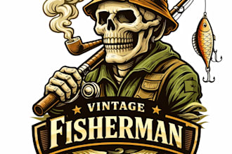 design high quality fishing mascot logo with t shirt design
