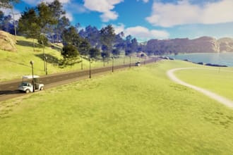 revamp 3d landscape golf course,game arenas,render golf hole,field ground design