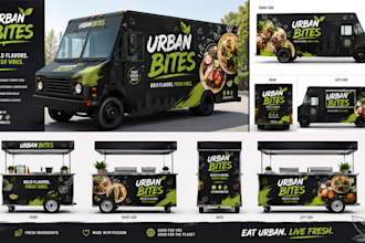 create food truck, food trailer, food stall, stand, food cart wrap design