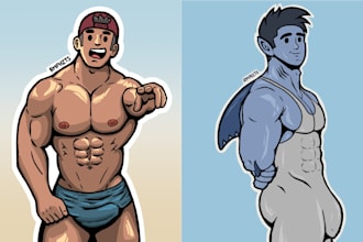 draw a beefy, hunk or cute bara illustration of your oc