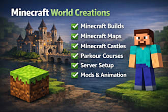 create minecraft builds, maps, castle, parkour, mods, servers and animation