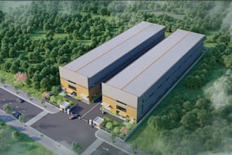 redesign warehouse 3d rendering, factory building, exterior visual,2d floor plan