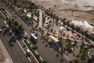 design 3d community landscape, roadside park,streetscape view,aerial view render