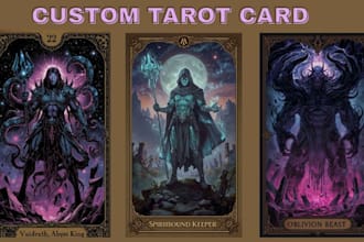 tarot card game design dark art oracle card deck board game, zodiac, gothic